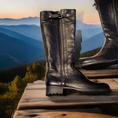 Botas de montar Franco Sarto altas de cuero con cremallera trasera talla 10 1/2 negras Foto 1 de 4