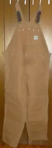 Carhartt Vintage Duck Bib Overall Red Quilt Lined R02 Brown 46X32 Free A18 Hat. - Picture 1 of 12