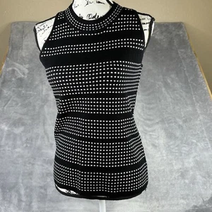 Suéter sin mangas Marc New York para mujer M negro blanco a rayas punteadas nuevo $59 - Imagen 1 de 13
