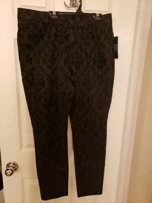 Pantalón adelgazante Chaps para mujer negro ajustado pierna recta tiro medio terciopelo en relieve 12R Foto 1 de 4