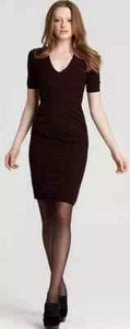 BURBERRY LONDON HELINA MAROON SILK PLEATED RUCHED DRESS SHORT SLEEVE SHEATH SZ 8 - Picture 1 of 22