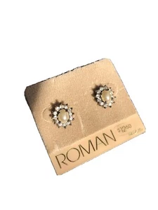 Roman NWT Post Earrings Vintage design With pearl And diamonds - Picture 1 of 8
