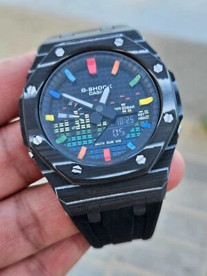 G-Shock GA-2100 Rainbow Mod personalizado | Bisel estilo fibra de carbono | Diámetro de rejilla único Foto 1 de 4