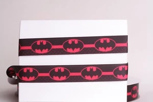 SUPERHERO BATMAN HOT PINK BLACK 7/8" Grosgrain Ribbon 1,3,5,10 Yard SHIP FROM US - Picture 1 of 1