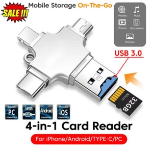 4 in 1 Type-C USB TF Memory Card Reader Adapter OTG For iPhone Android PC Phone - Picture 1 of 11