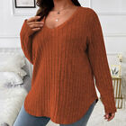 Autumn Winter Tops Women Solid V Neck Jumper Tops Plain Knitted Loosen Pullover 