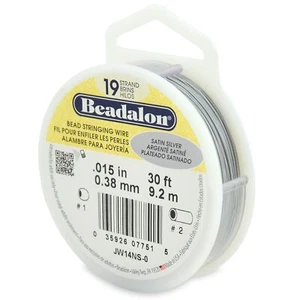 Alambre de cuerda Beadalon 19 hebras plata satinada de 0,015" 30 ft joyería y herramienta de cuentas - Imagen 1 de 2
