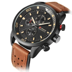 Military Sports Watch Top Quality Men Japanese Quartz Leather Waterproof - Picture 1 of 5
