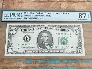 $5 1988A 1980-F FE Block Atlanta FRN PMG 67EPQ - SUPERB - Picture 1 of 2