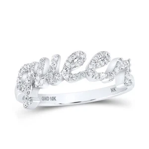 10K White Gold Real Diamond Women's Cursive "QUEEN" Band Right Hand Ring 1/5 CT - Picture 1 of 1