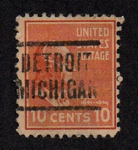 USA, SCOTT # 815, PRECANCEL DETROIT MICHIGAN, JOHN TYLER, IN GOOD CONDITION 1938 - Bild 1 von 1