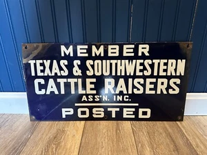 Vintage Member Texas & Southwestern Cattle Raisers Porcelain Sign 20”x10” - Picture 1 of 3