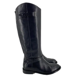 Halogen Black Riding Boots Knee Hi Womens 7 Genuine Leather Zip Up - Picture 1 of 14