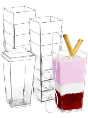 Mini tazas de postre de 3 oz con tapas y cucharas paquete de 100, pequeño postre de plástico C... Foto 1 de 4