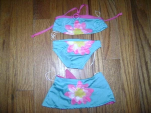 BUILD A BEAR WORKSHOP SWIM SUIT OUTFIT SKIRT PANTY & TOP BLUE FLOWER 3 PCS SET - Picture 1 of 7