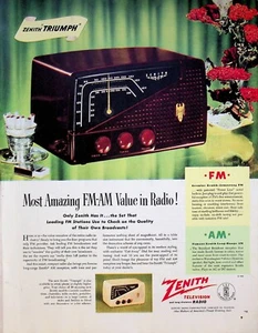 1949 Zenith Radio Vintage Print Ad 1940s Amazing Long Distance FM AM Stations - Picture 1 of 1