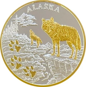 Alaska Mint NEw Revised Wolf Tracks Medallion Silver Gold Medallion Proof 1 Oz. - Picture 1 of 3