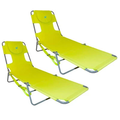 Ostrich Chaise Lounge Foldable Sunbathing Beach Lawn Chair, Neon Green (2 Pack) - Image 1 of 4