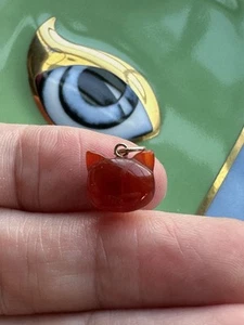 14k Yellow Gold Red Agate Cat Charm Red Tabby 🐱 - Picture 1 of 9