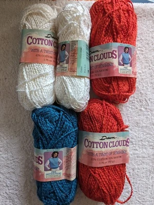 Vintage Caron Dawn Cotton Clouds Yarn  67% Cotton 33% Rayon.   Mixed Lot Of  5  - Image 1 of 4