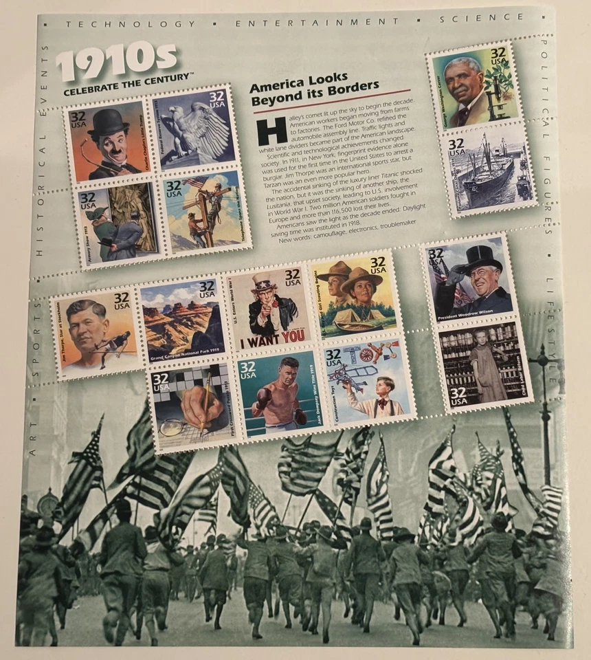 Scott #3183 32¢ 1910s Celebrate the Century Sheet of 15 Stamps - MNH - Image 1 of 1