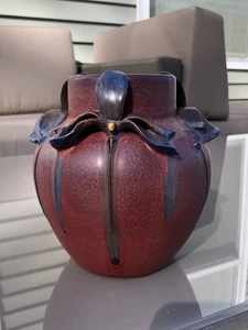Ephraim Faience Pottery Hand Made Wild Violet Ceramic Vase, Cranberry Red - Picture 1 of 12