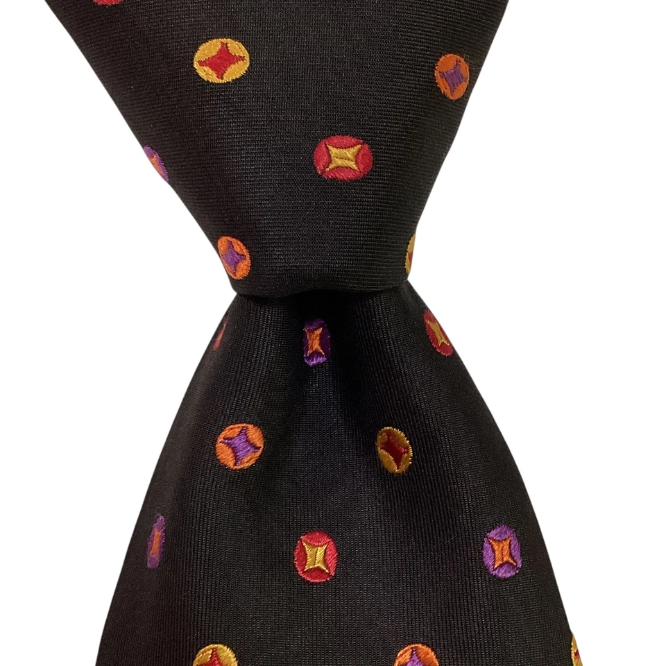 GENESIS LUXE мужчин 100% шелк галстук Италии дизайнерский геометрический черный/мульти EUC - Изображение 1 из 3