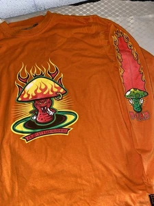 Vintage Y2K Dr Lucky D-Lab Mushroom Longsleeve T-Shirt Flames Size Medium Skate - Bild 1 von 6