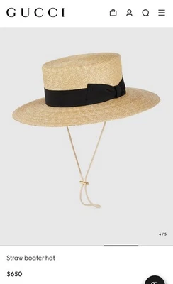 Gucci Tan Straw Boater Hat - Image 1 of 4