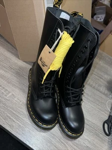 New Dr. Martens 1914 Smooth Leather Tall Black Boots Womens Size 5 No Box - Picture 1 of 5
