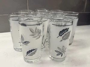 Vintage MCM Libbey Frosted Silver Leaf Juice Glasses Set Of 10 PERFECT - Picture 1 of 9