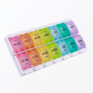 Spanish Pill Organizer 7 Weekly Two Times per Day AM PM with Spring Open Desi... - Picture 1 of 7