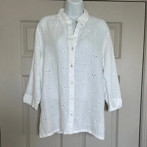 Chico's Women’s White Textured Linen Blouse Size 4 (20/22-XXL) - Picture 1 of 12