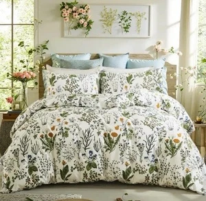 Floral Cream and green 100% cotton 3 piece Bedding Set - Picture 1 of 8