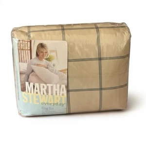 Vintage 90er Martha Stewart Everyday 4-teiliges King Lakenset hellbraun/grün klassisch kariert NEU - Bild 1 von 9