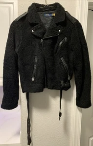 Polo Ralph Lauren Sherpa Leder Motorradjacke Damen Größe M schwarz - Bild 1 von 6