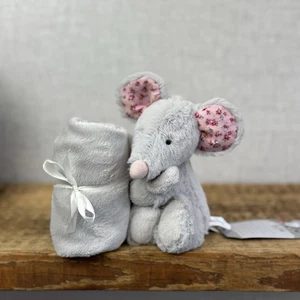 Jellycat Bashful Blossom Mouse Soother - Grey Mouse Comfort Blanket Pink Ears - Picture 1 of 7