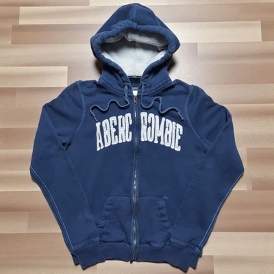 Sudadera con capucha vintage Y2K Abercrombie & Fitch cremallera completa azul marino XL parche letras años 2000  Foto 1 de 4