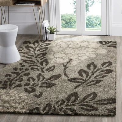 Florida Shag Collection Area Rug - 5'3" x 7'6", Smoke & Dark Brown, Floral De... - Image 1 of 4