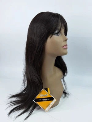 Julie H #1B Off Black Human Hair Wig Long Straight with Bang Classic Cap Sina - Image 1 of 4