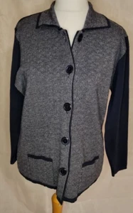 Damen Merinowolle Blau Long Line Blau Muster Jacke Strickjacke Coatigan Damen L - Bild 1 von 8