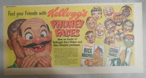 Kellogg's Cereal Ad: Phoney Faces Masks Premium! From 1952 Size: 7.5 x 15 inches - Picture 1 of 2