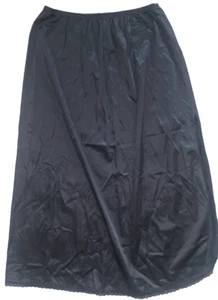 Vassarette Nylon Half Slip Black Vtg 28" long size Medium Curved Slit on Left - Picture 1 of 4