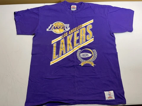 Vintage Los Angeles Lakers Single Stitch T-Shirt Size XL Made in USA Nutmeg READ Cover