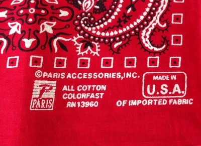 Bandana Roja Vintage Hecha en EE. UU. 21" X 21" 100 Algodón París Accesorios Foto 1 de 4