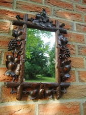 19th Century Antique Hand Carved Black Forest Carved Wood Mirror-Art Nouveau-