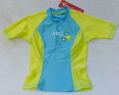Camisa de natación para niñas manga media American Girl aguamarina y turquesa nailon y spandex XS Foto 1 de 3