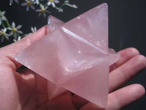 Cristal de cuarzo rosa natural A*302g talla grande estrella Merkaba arte 052404 - Imagen 1 de 7