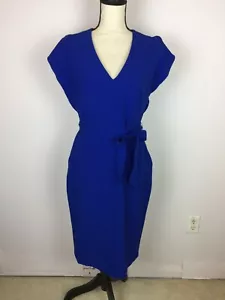 NWOT Eliza J Sheath Dress Sz 8 Womans Blue V-Neck Cap Sleeve Belted Stretch Knit - Picture 1 of 18