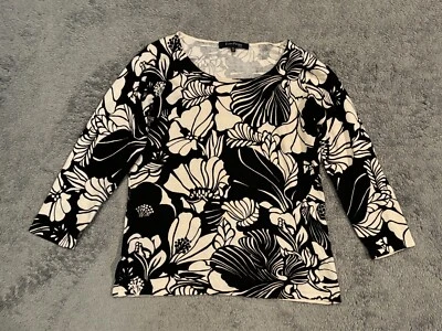 Camisa Evan Picone Petites Top Mujer PM Mediana Negra Blanca Floral Cuello Barco Foto 1 de 4